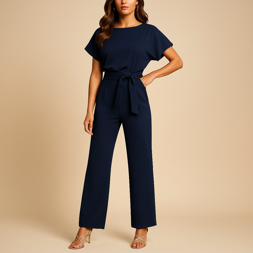 Waisted jumpsuit with lace-up detail for women
