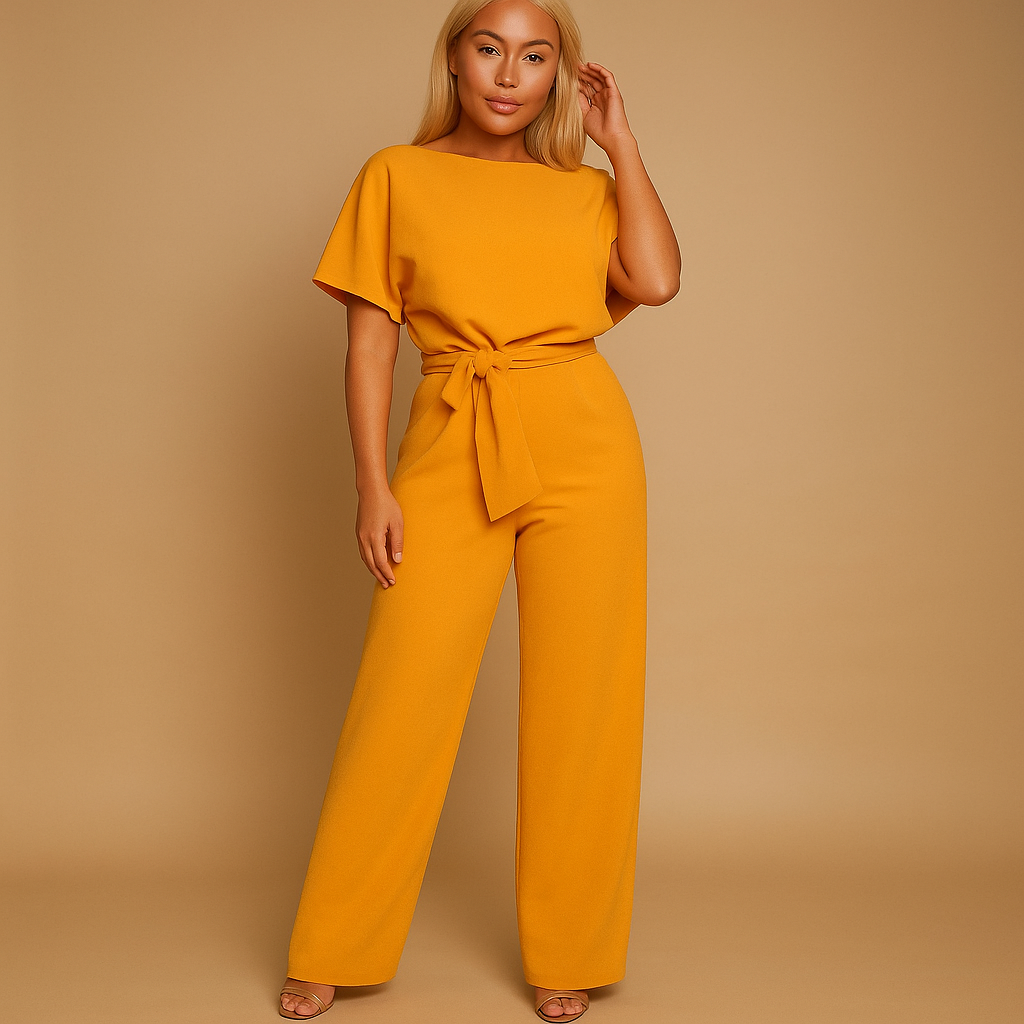 Waisted jumpsuit with lace-up detail for women