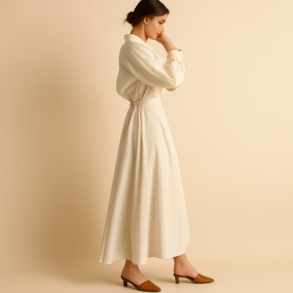 Elegant maxi dress for women with long sleeves and V-neckline
