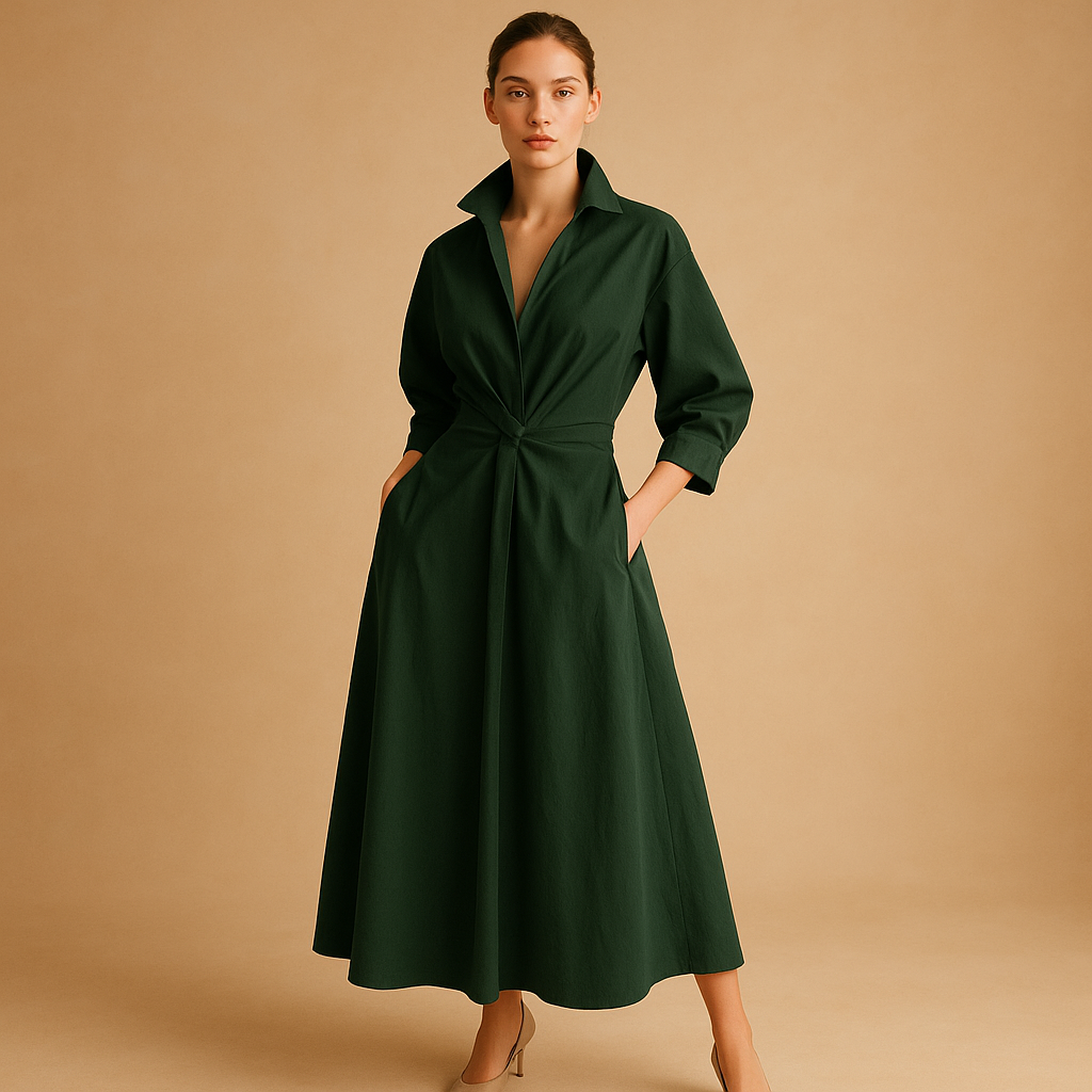 Elegant maxi dress for women with long sleeves and V-neckline