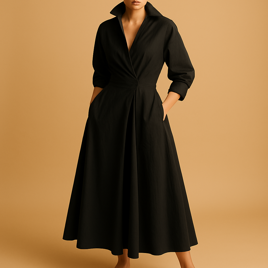 Elegant maxi dress for women with long sleeves and V-neckline