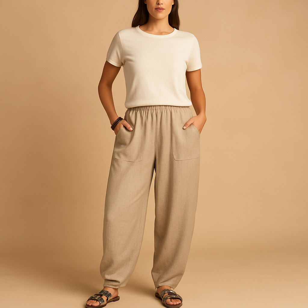High-waisted summer pants with boho look for women