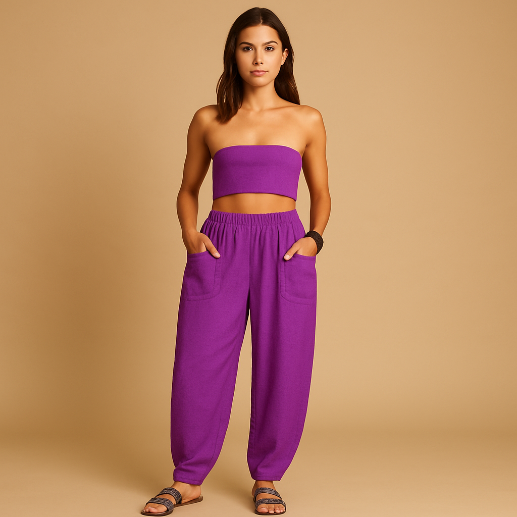 High-waisted summer pants with boho look for women