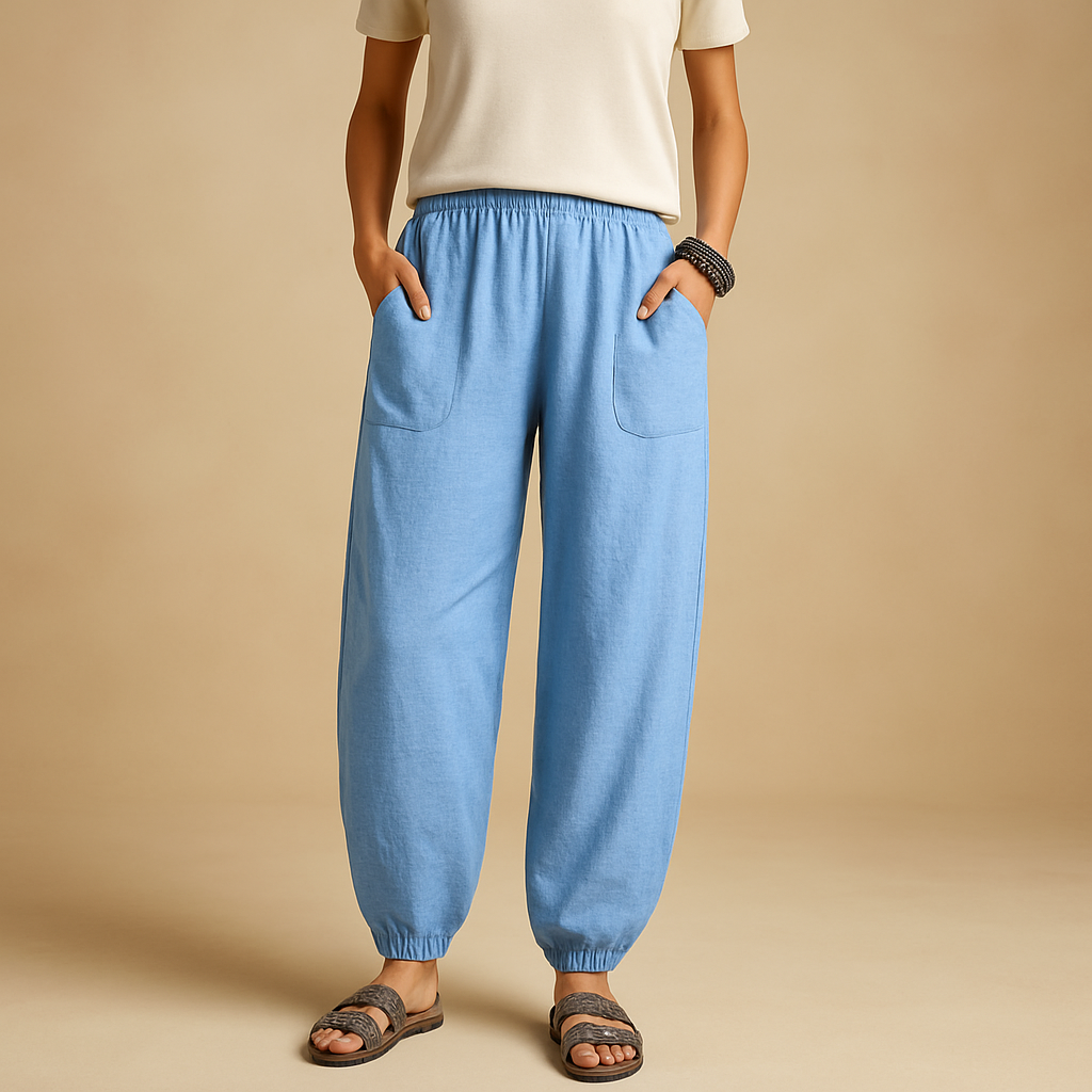 High-waisted summer pants with boho look for women