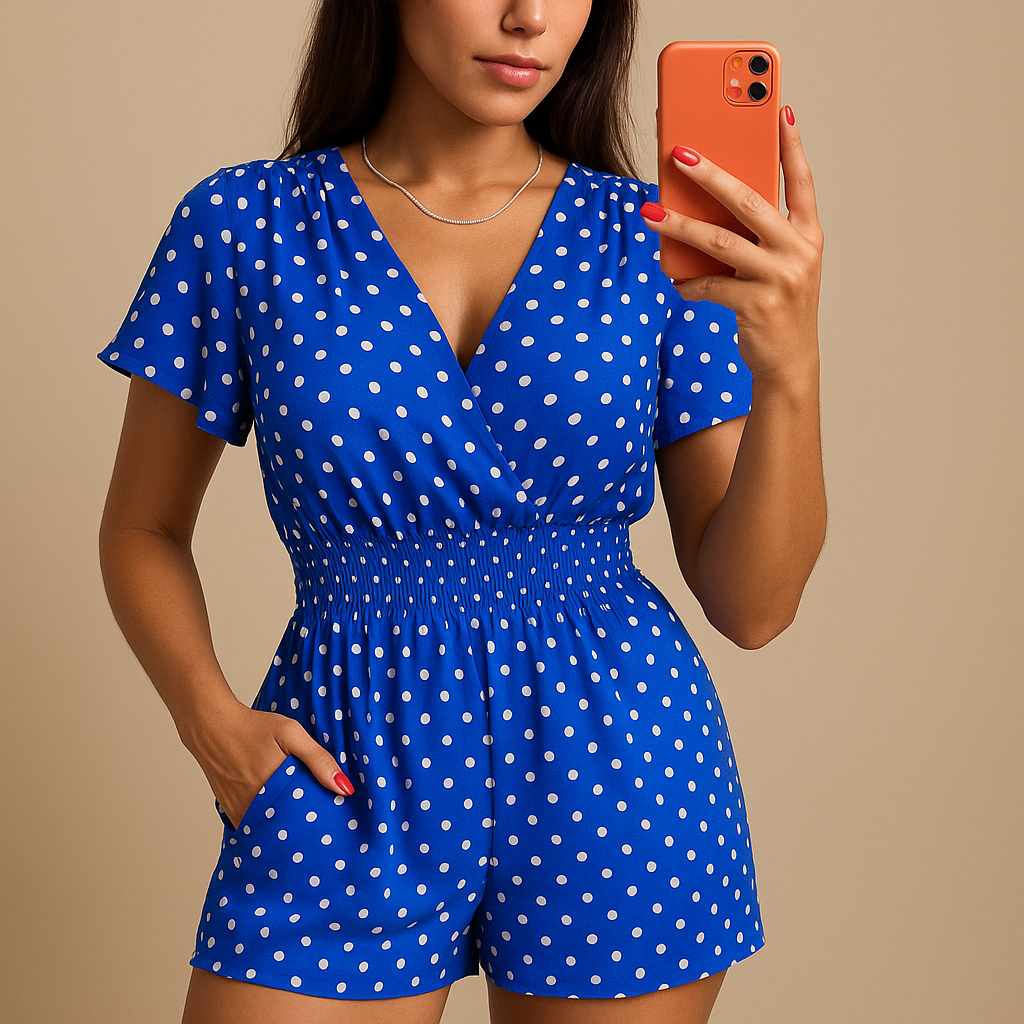 Polka dot jumpsuit with pockets for women