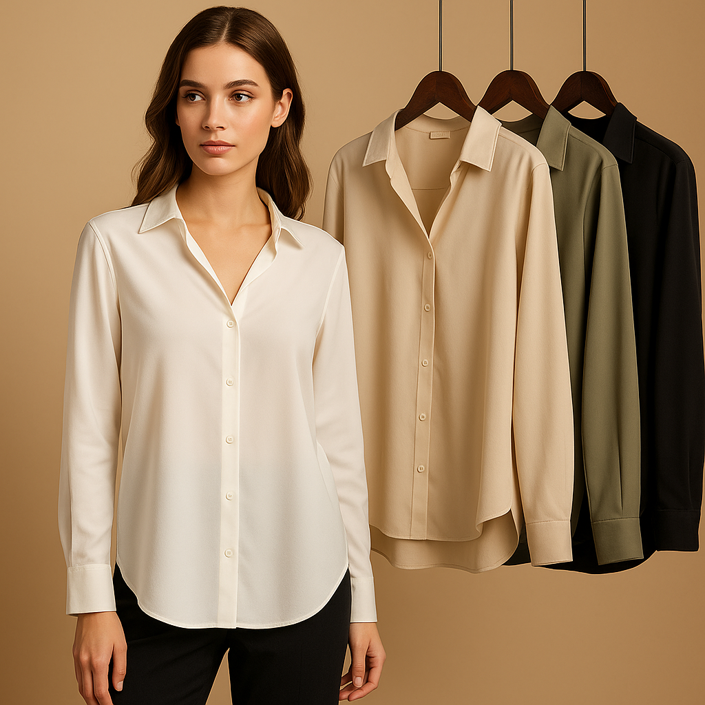 Satin blouse with folded collar for women