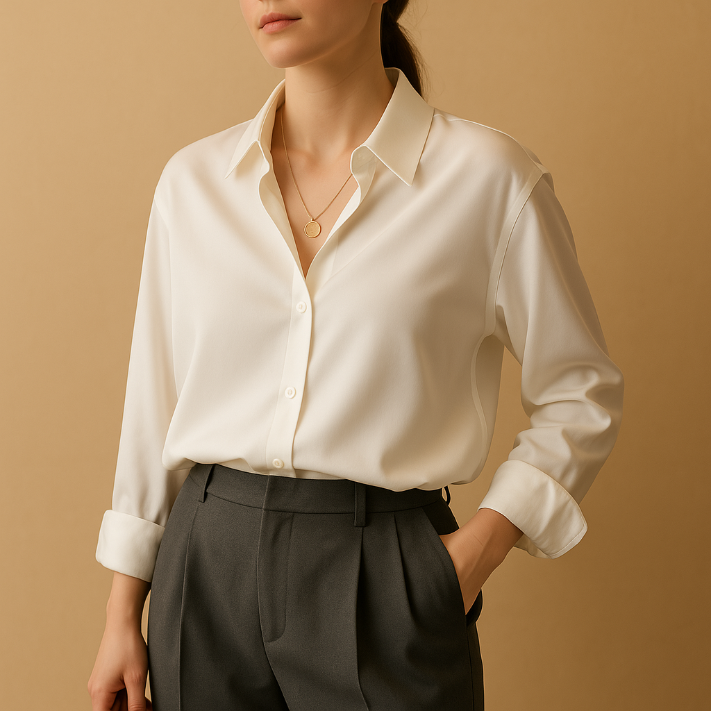 Satin blouse with folded collar for women
