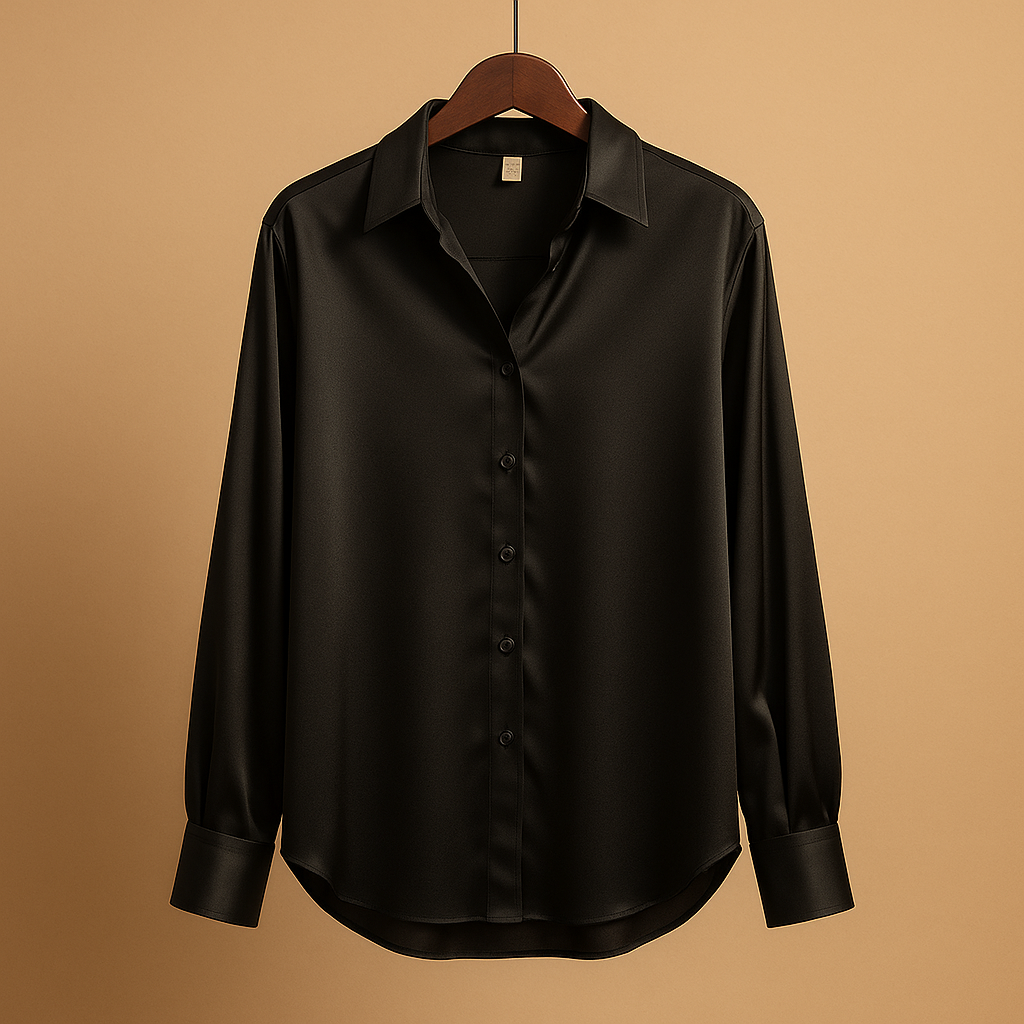 Satin blouse with folded collar for women