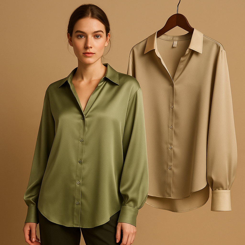 Satin blouse with folded collar for women