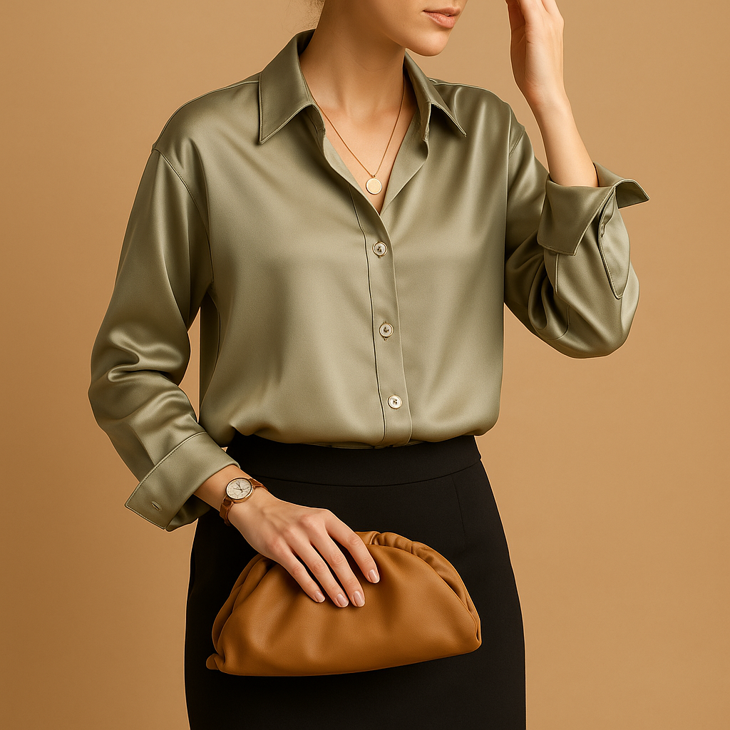 Satin blouse with folded collar for women