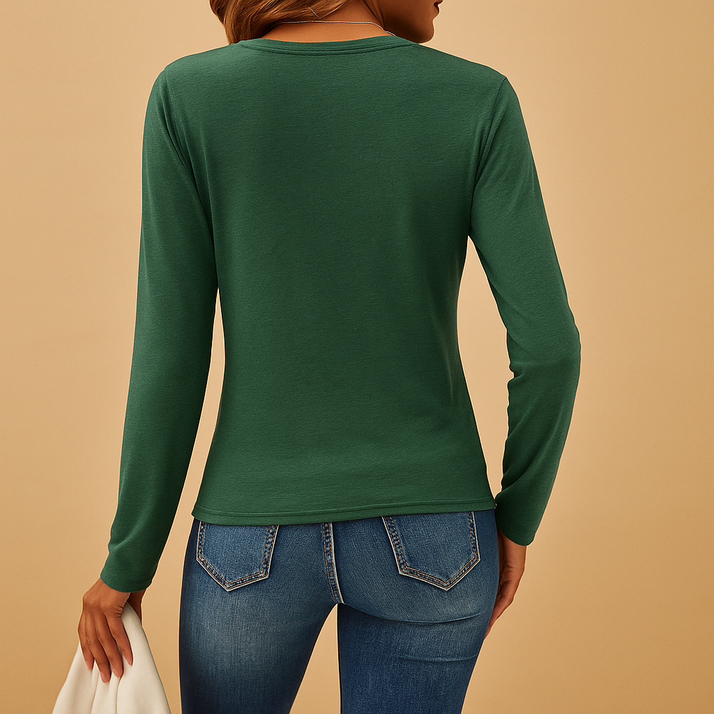Long-sleeved V-neck shirt for women