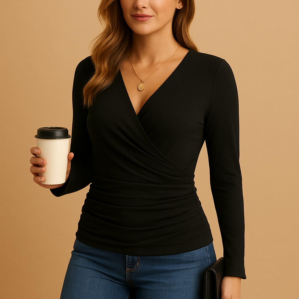Long-sleeved V-neck shirt for women