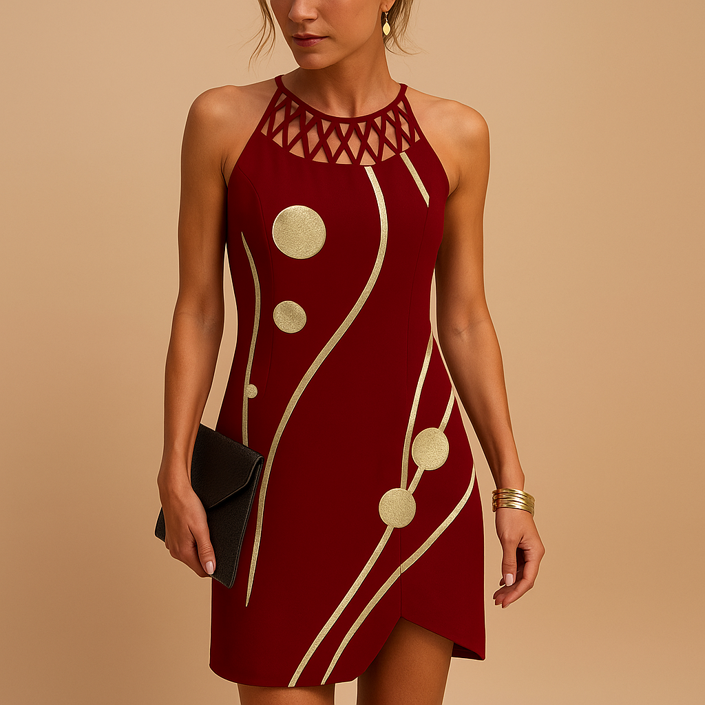 A-line dress with elastic waist and feminine cutout for women