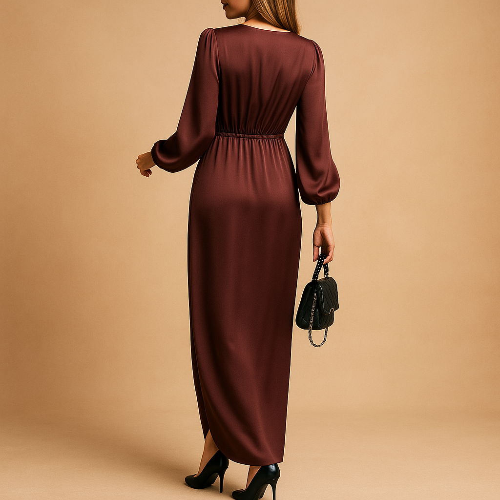 A-line midi dress with puff sleeves for women