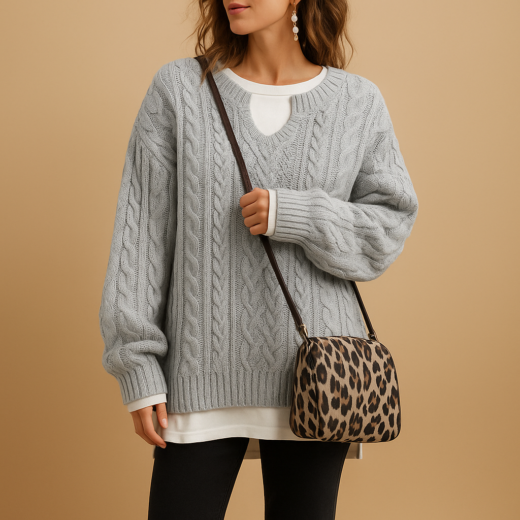 Breathable knit V-neck sweater for women