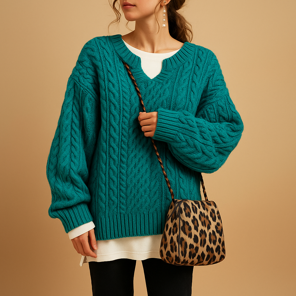 Breathable knit V-neck sweater for women