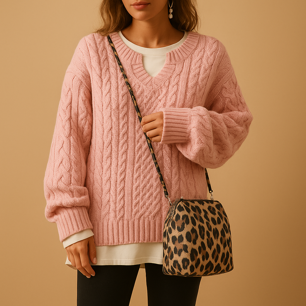 Breathable knit V-neck sweater for women