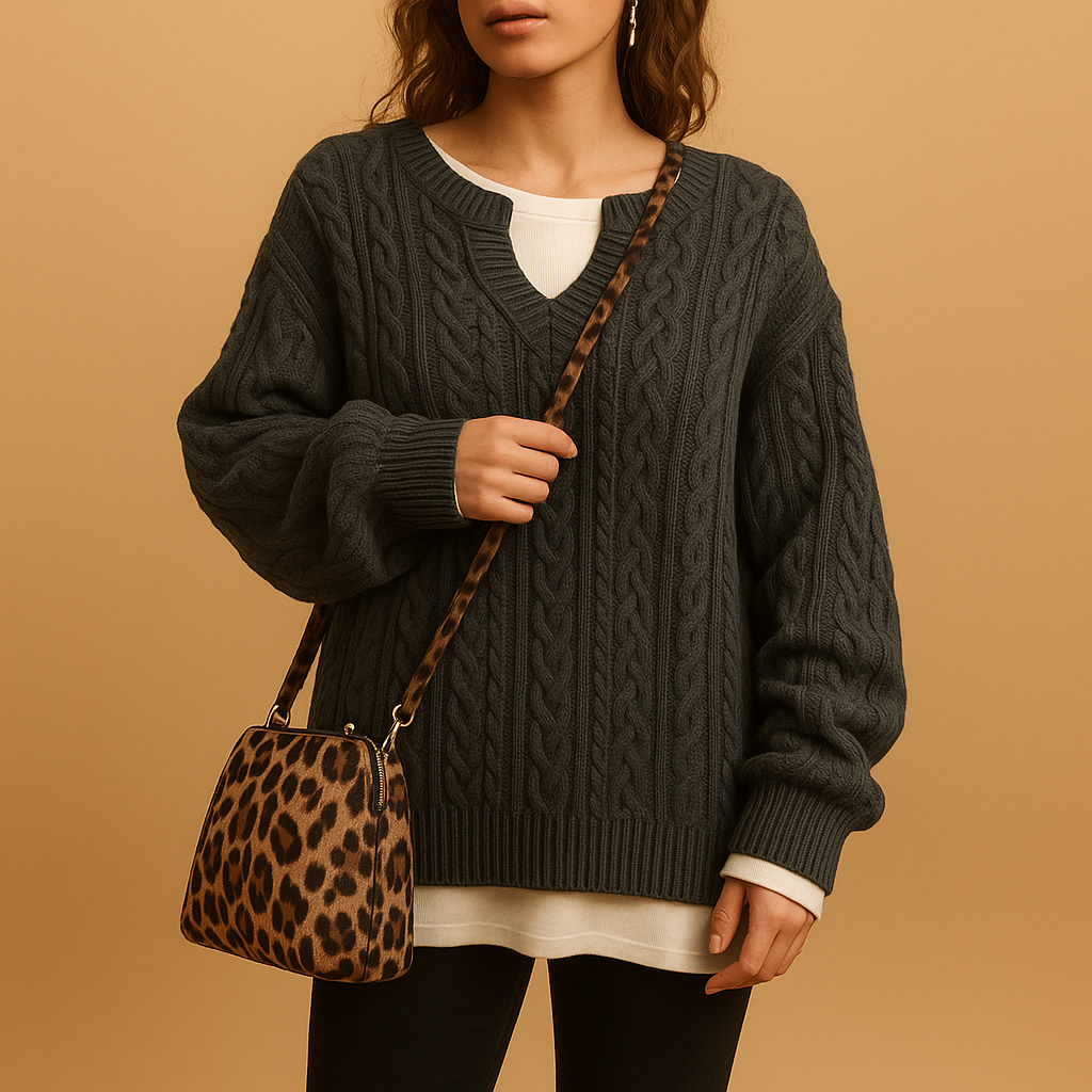 Breathable knit V-neck sweater for women