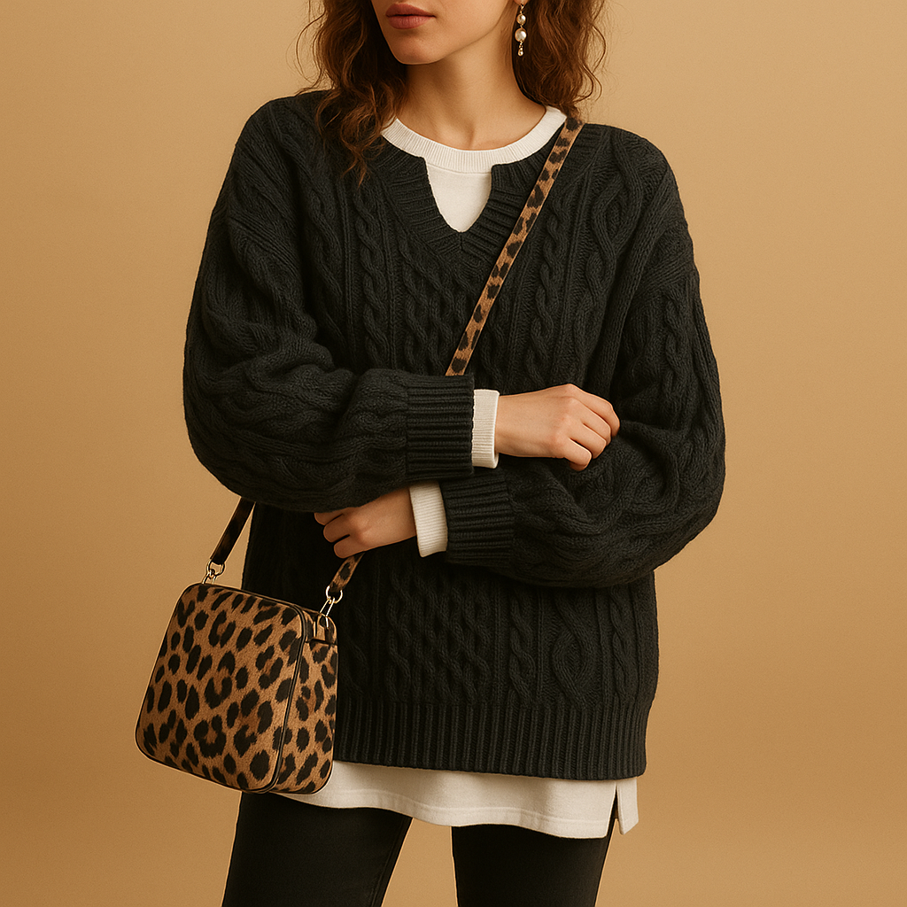 Breathable knit V-neck sweater for women