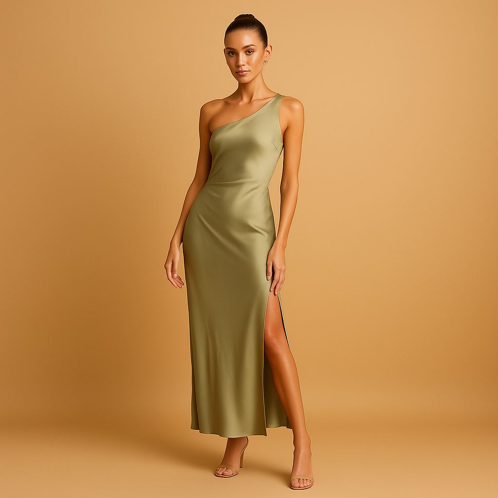 Asymmetrical evening dress with slit for women