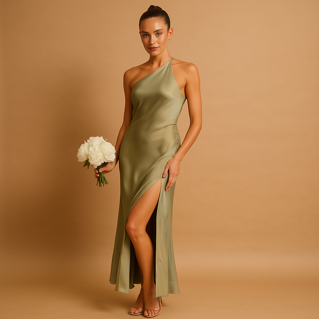 Asymmetrical evening dress with slit for women