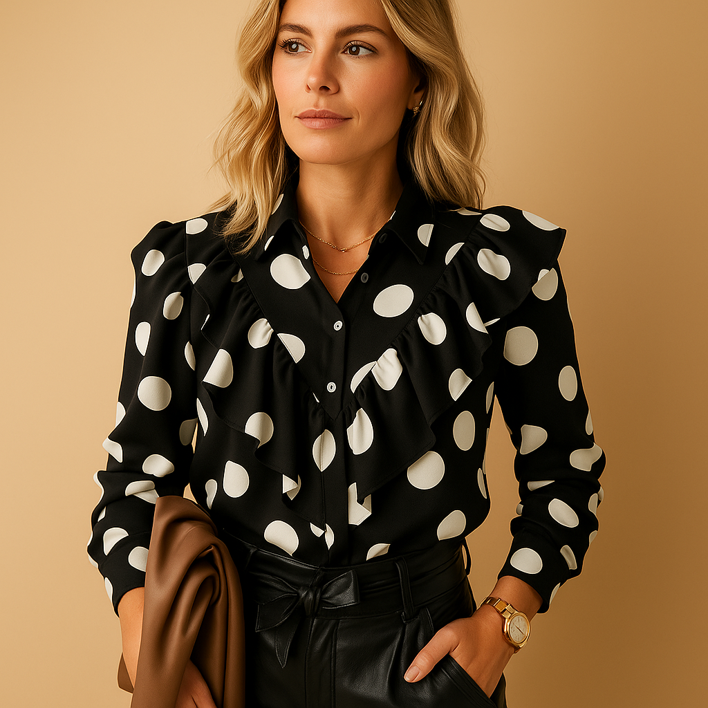 Blouse with V-neck and ruffles for women