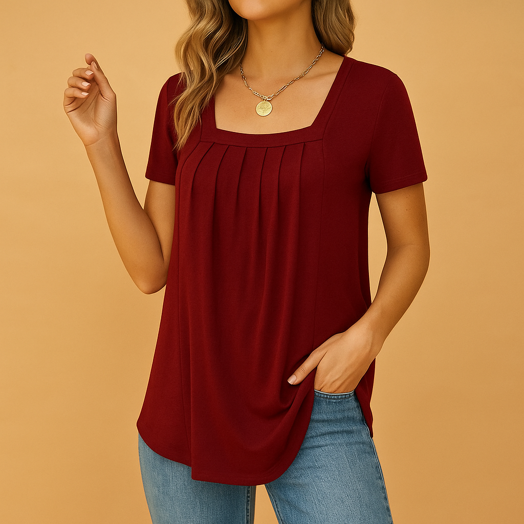 Square-neck blouse with loose fit for women
