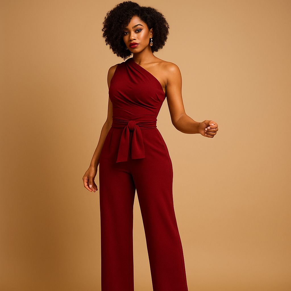 One-shoulder jumpsuit with wide legs for women