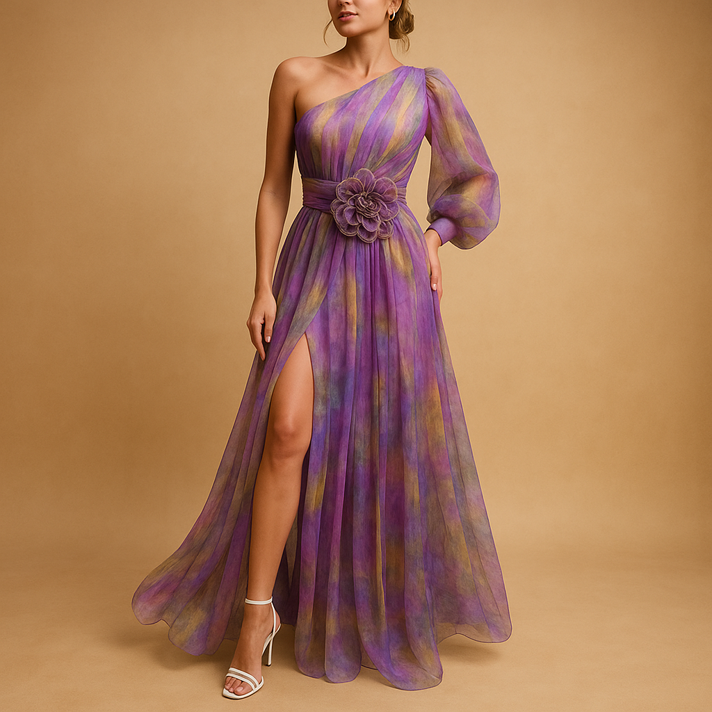 One-shoulder beach dress with slit for women