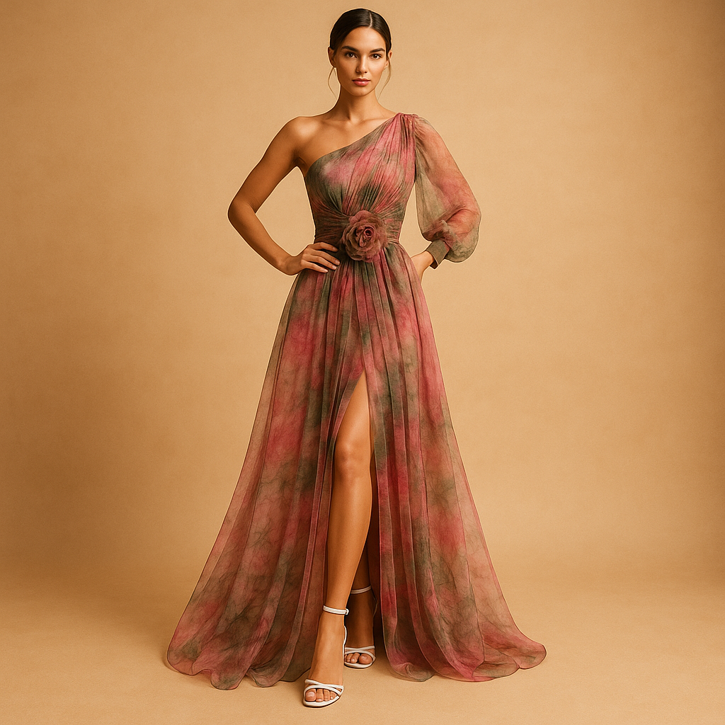 One-shoulder beach dress with slit for women