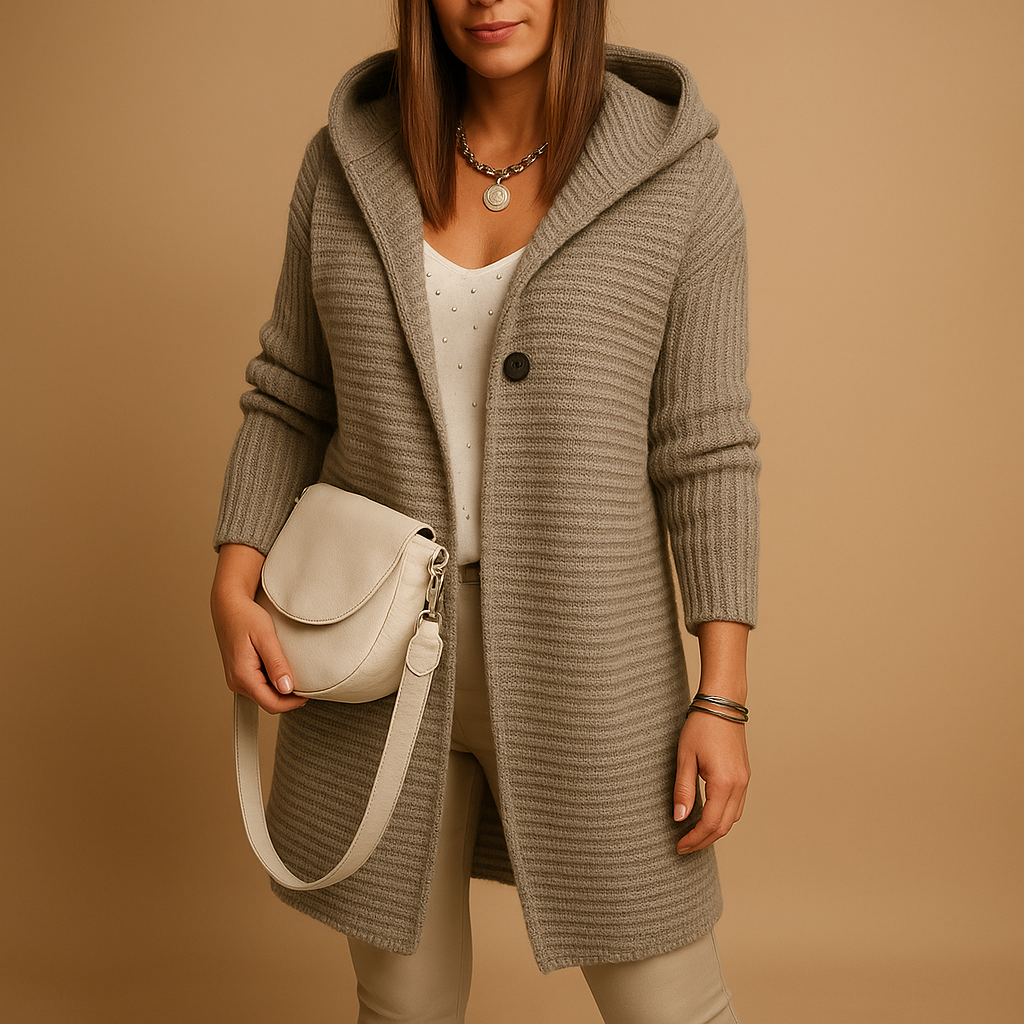 Open knit women's long front cardigan