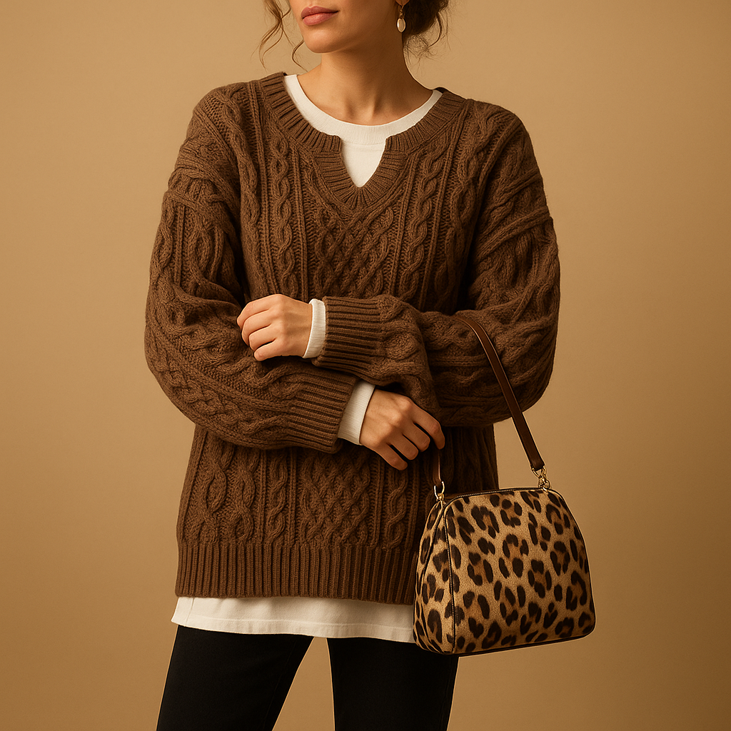 Oversized chunky knit women's round neck sweater