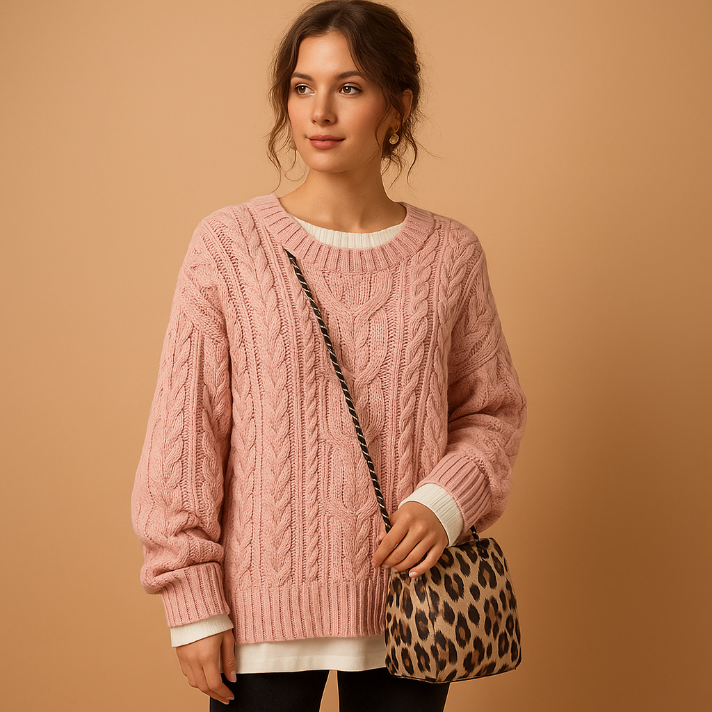 Oversized chunky knit women's round neck sweater
