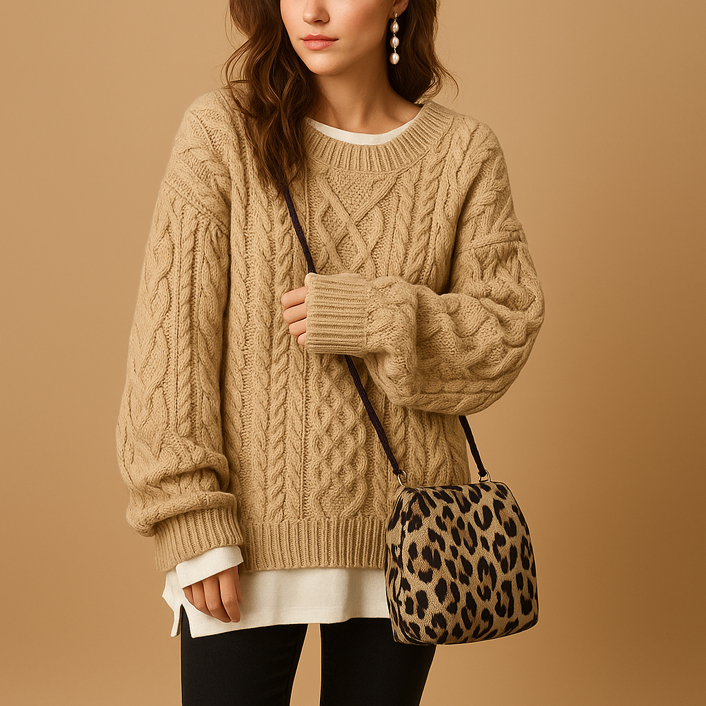 Oversized chunky knit women's round neck sweater