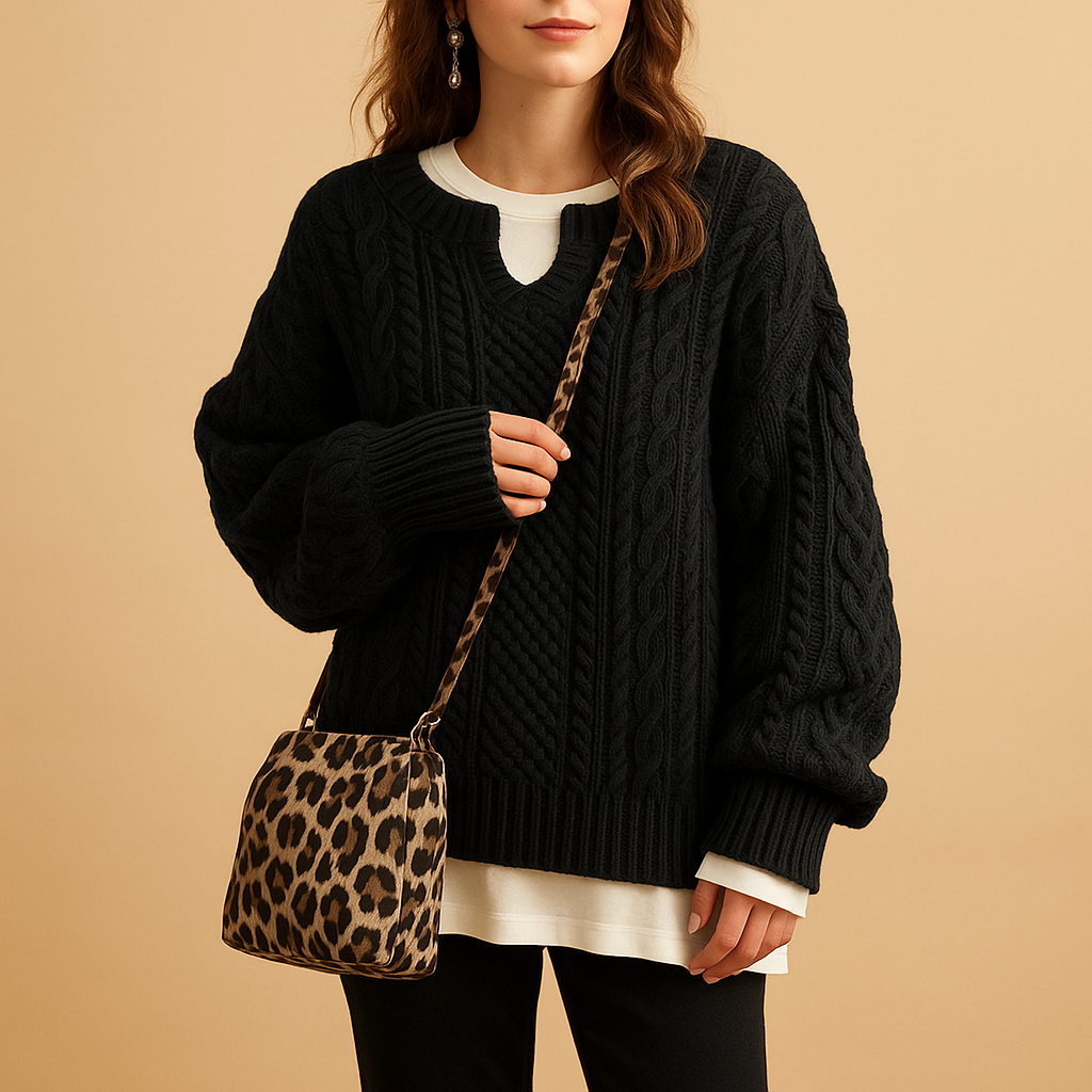 Oversized chunky knit women's round neck sweater