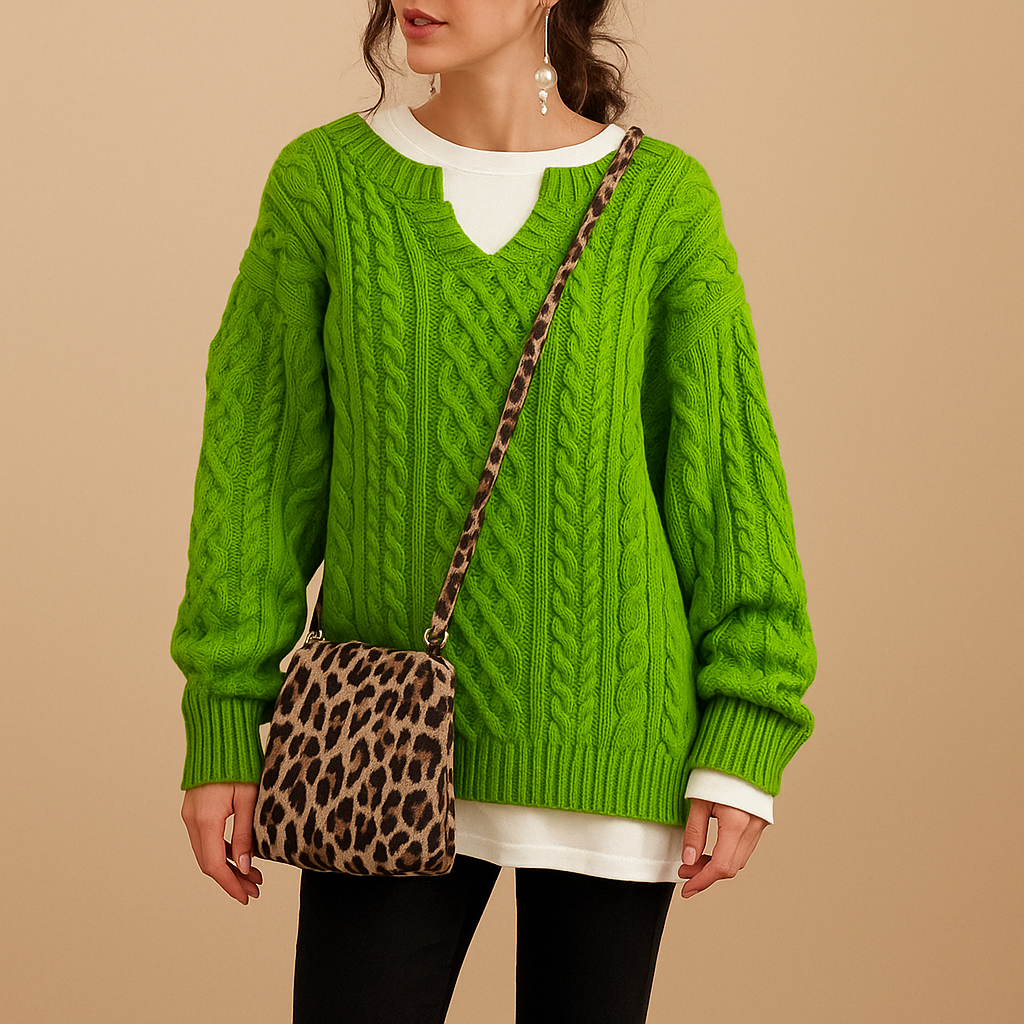 Oversized chunky knit women's round neck sweater