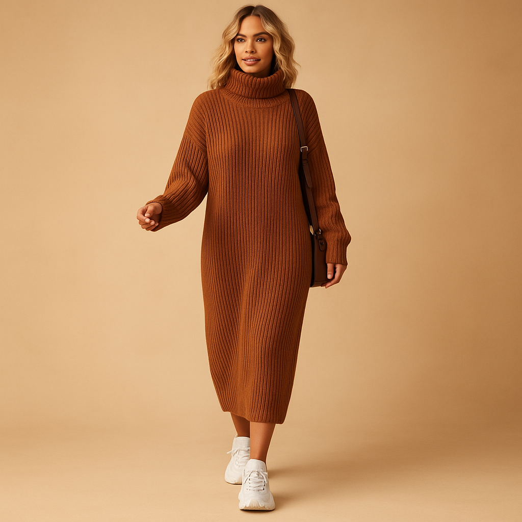 Oversized long-sleeved sweater dress for women