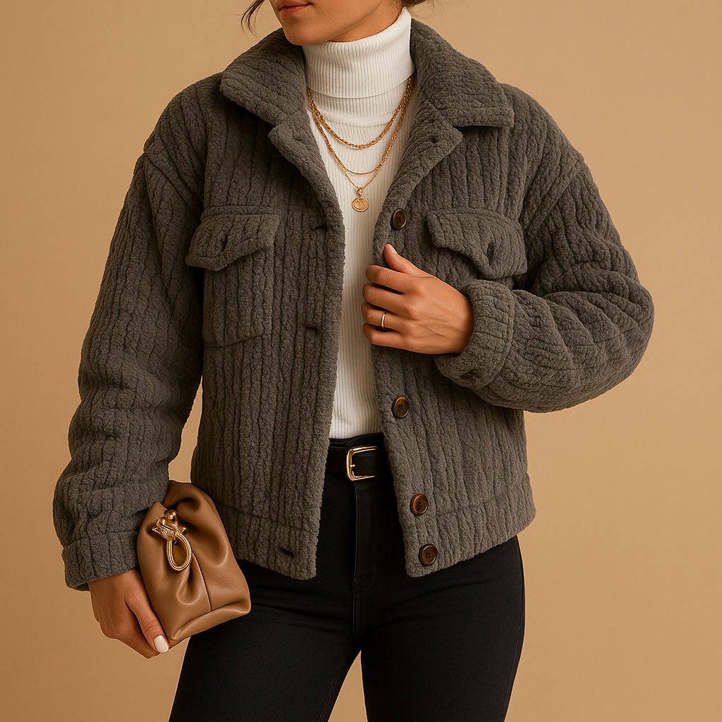 Oversized soft coat with pearl buttons for women