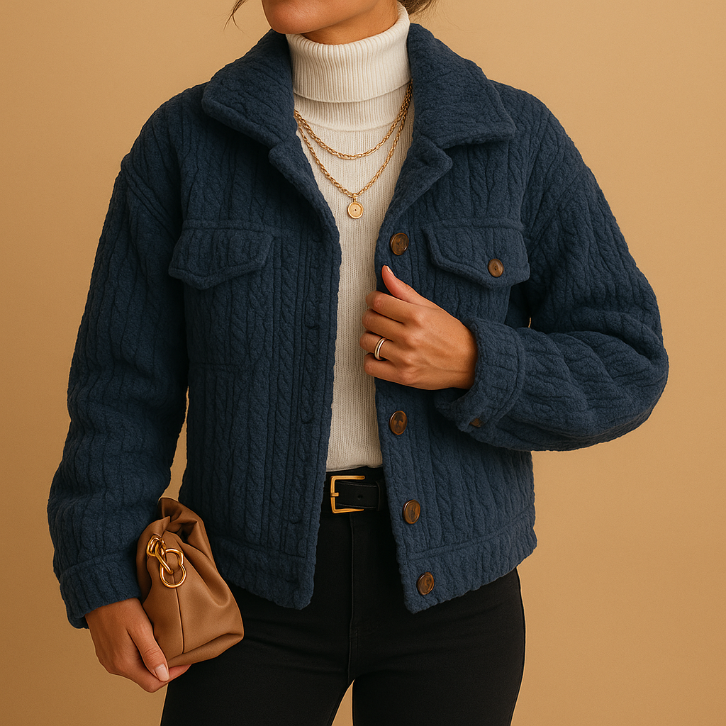 Oversized soft coat with pearl buttons for women