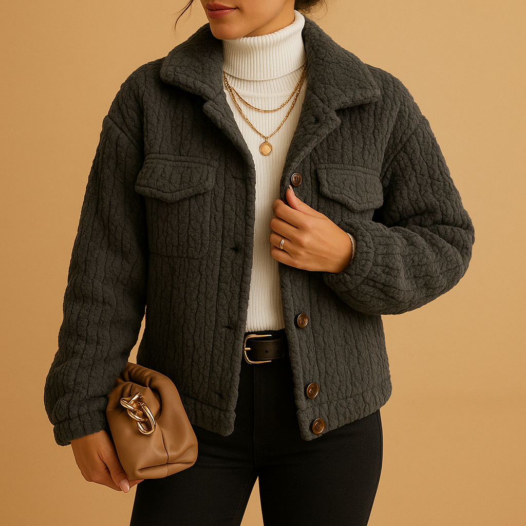 Oversized soft coat with pearl buttons for women