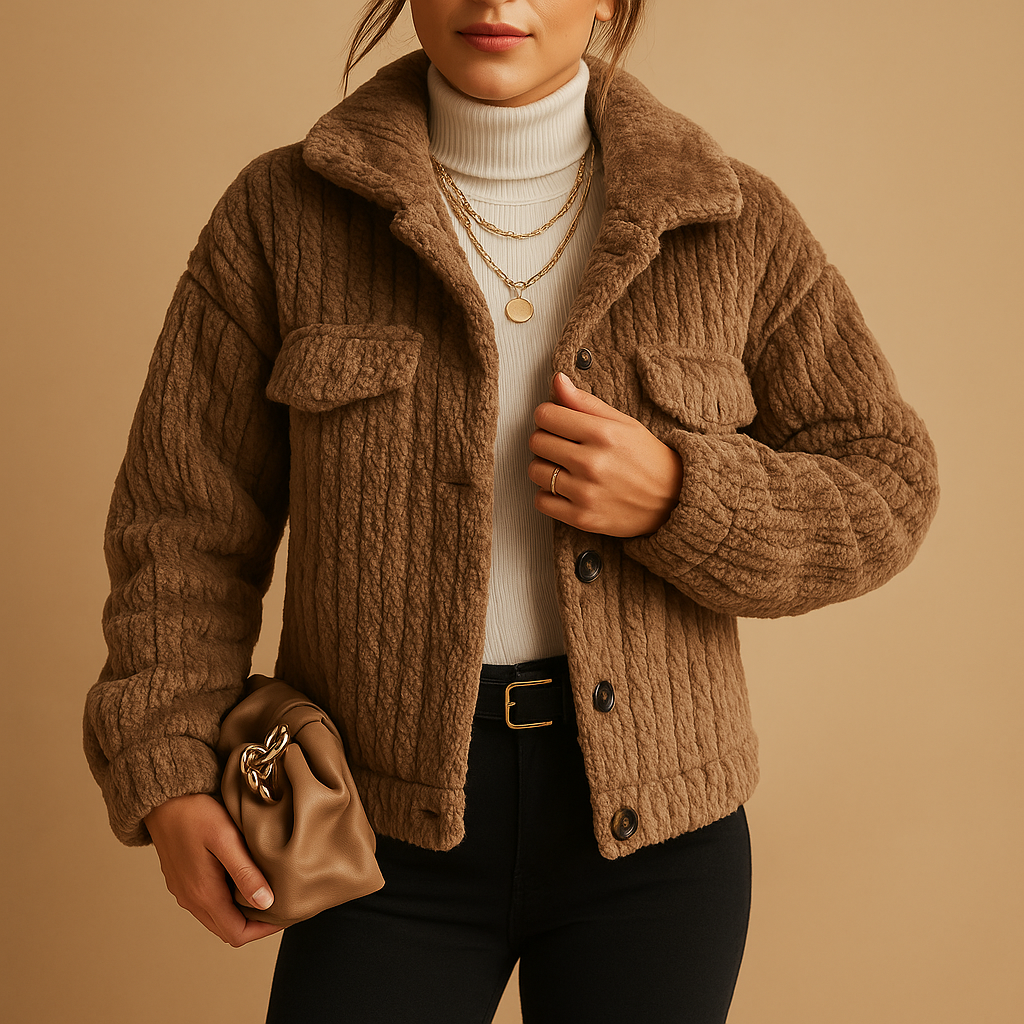 Oversized soft coat with pearl buttons for women