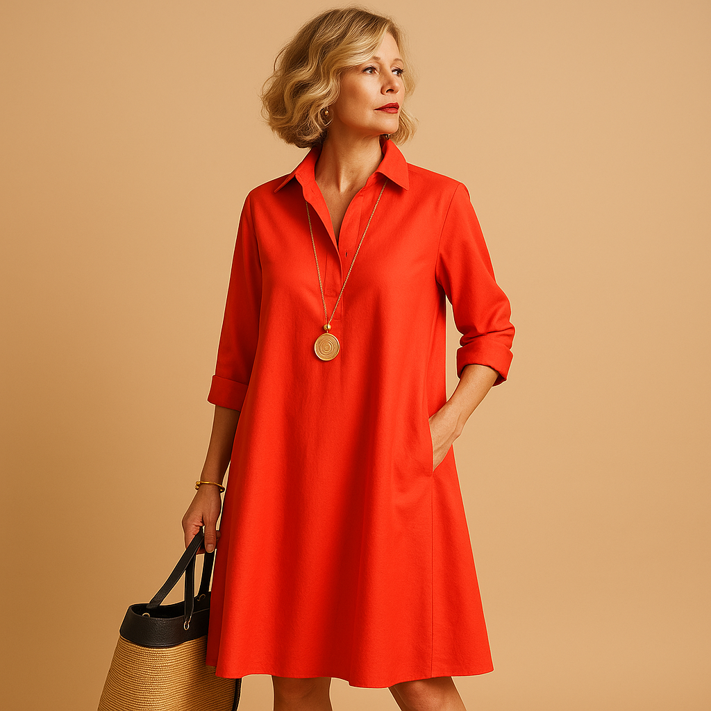 Polo dress with stretch and collar for women