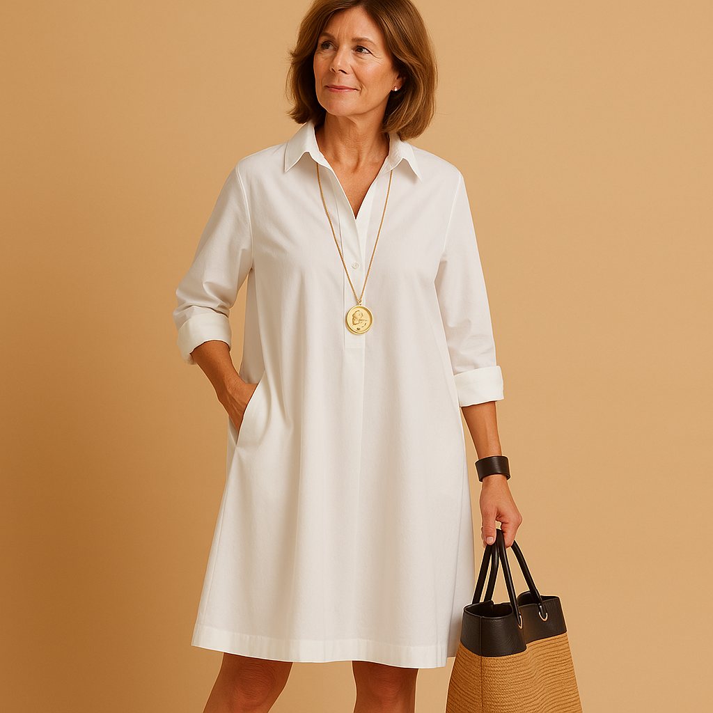 Polo dress with stretch and collar for women