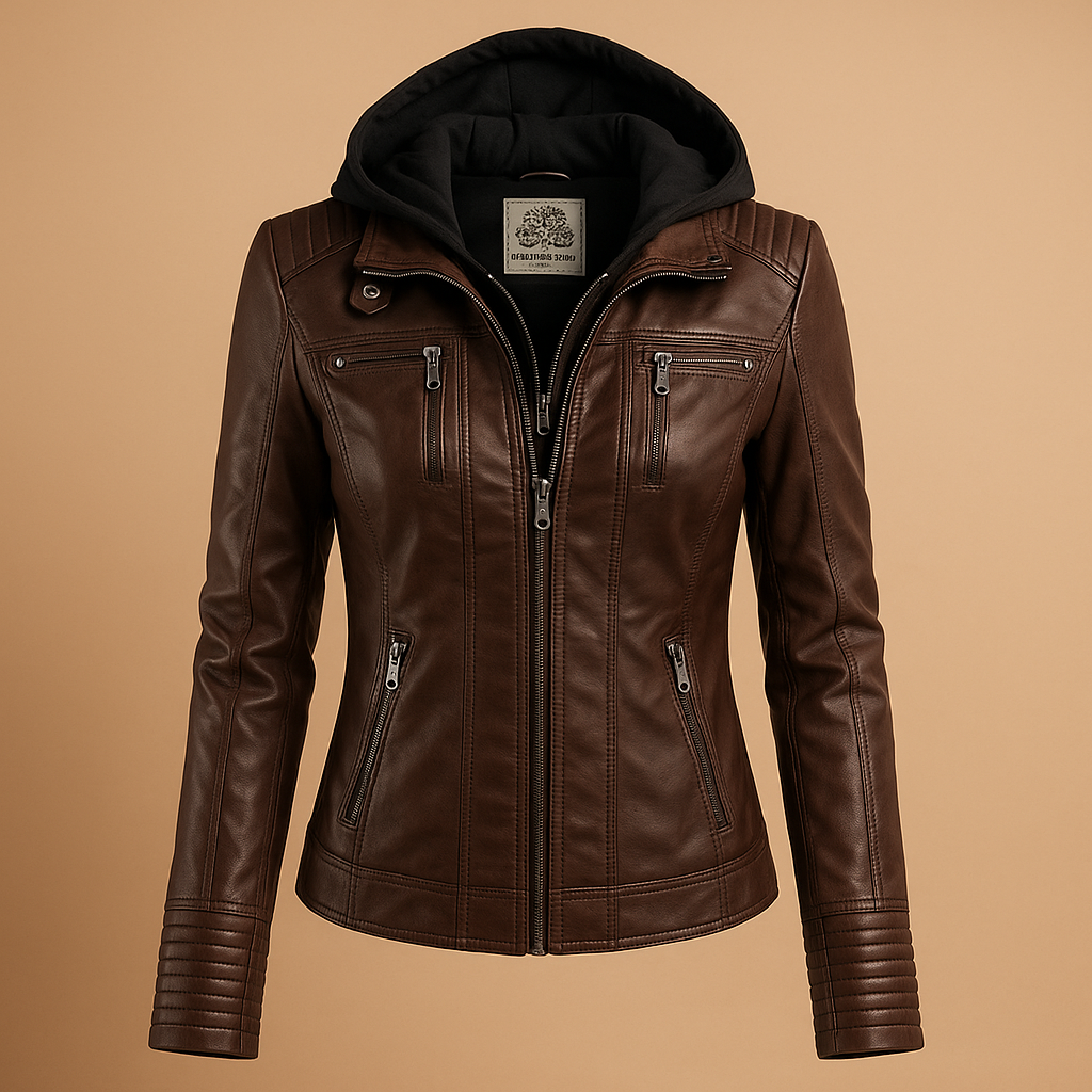 PU leather hooded summer coat for women