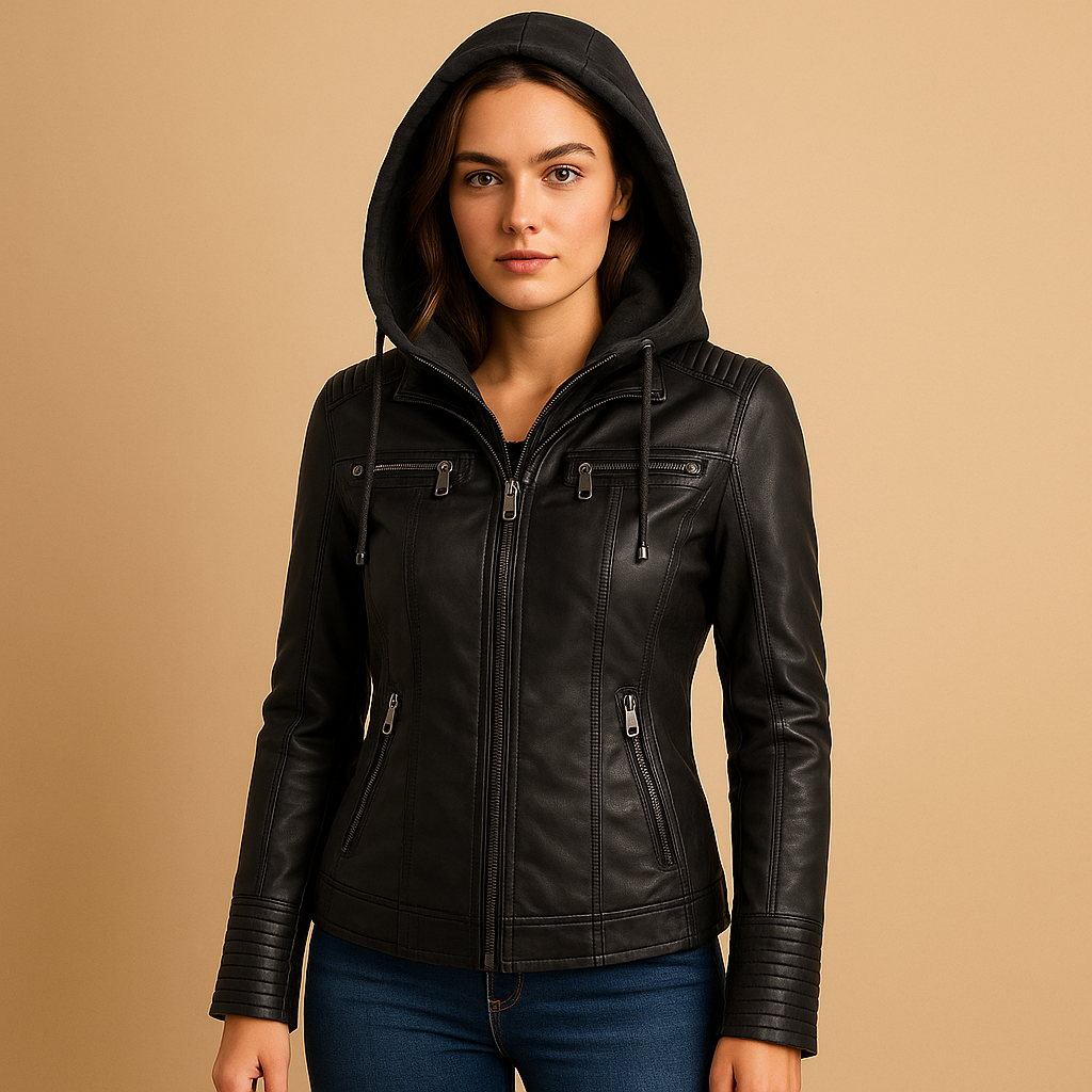 PU leather hooded summer coat for women