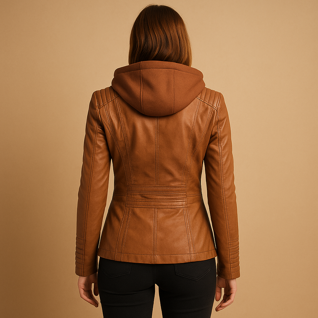 PU leather hooded summer coat for women
