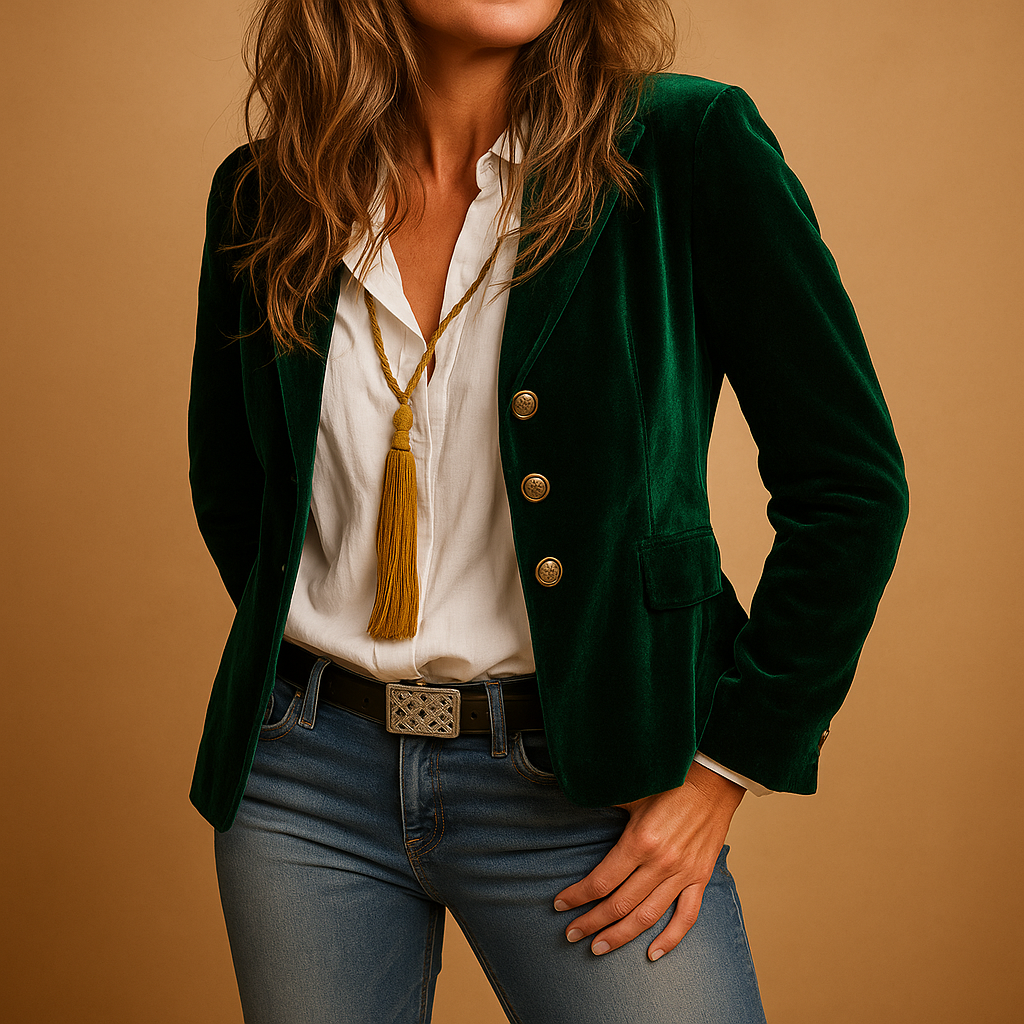 Retro slim-fit blazer with lapels and pockets for women
