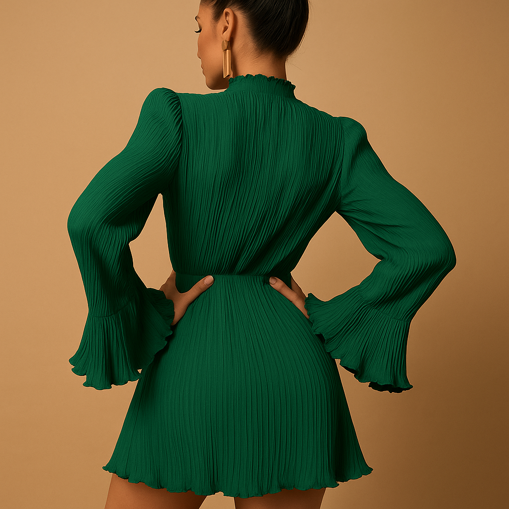 Ribbed long-sleeved mini dress for women