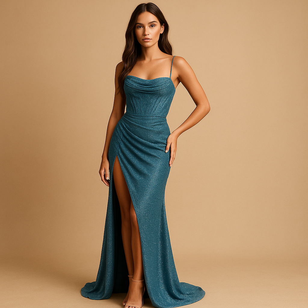 Satin corset dress with slit for women