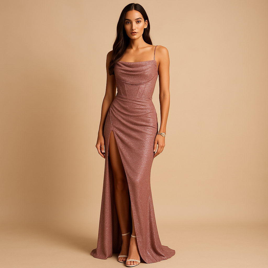 Satin corset dress with slit for women